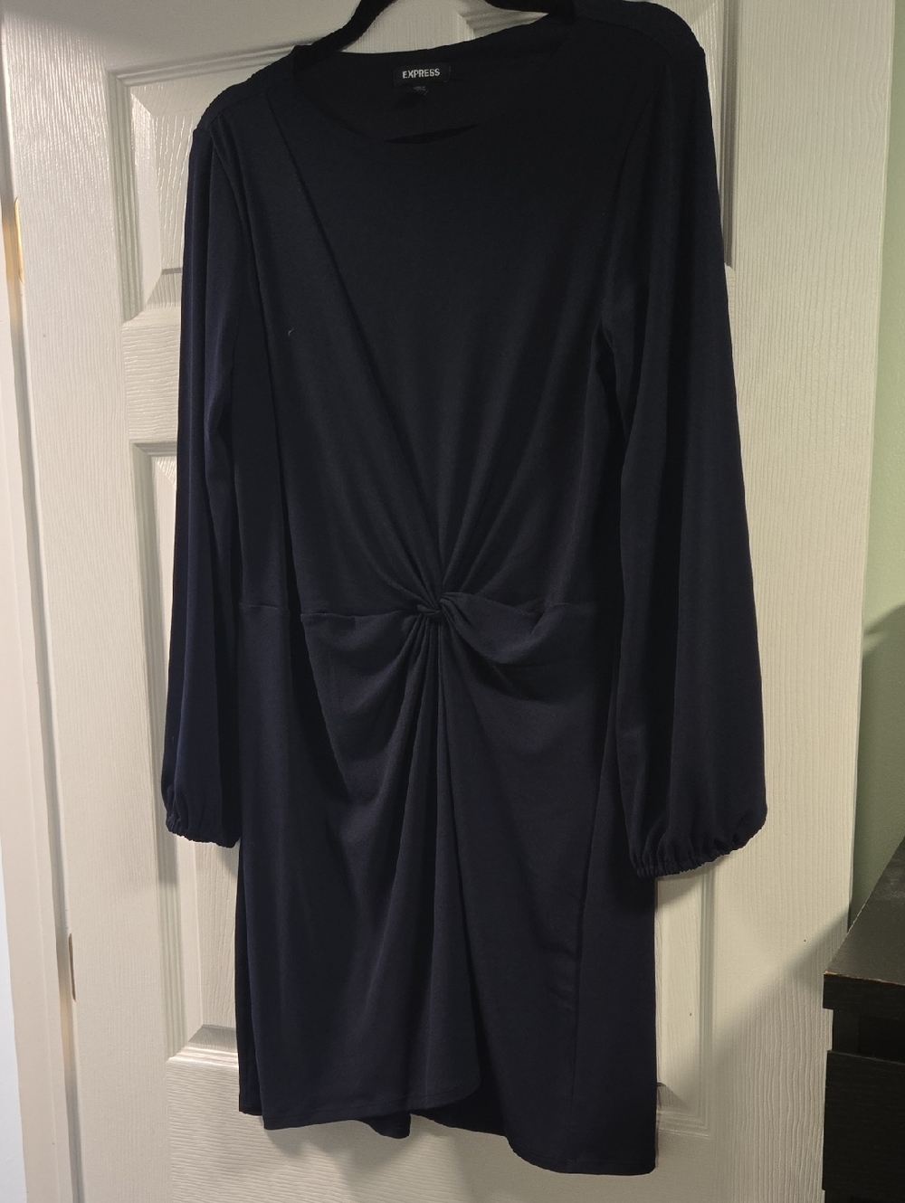 Express Navy Long Sleeve Twist-Front Dress